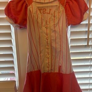 Red and White Striped Button-Up Dress